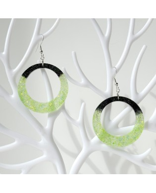 Vibrant Handcrafted Sparkly Vibrant Green & Black Hoops Bold Earrings