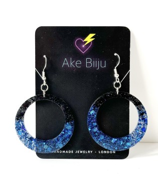 Vibrant Sparkly Black|Dark Blue Hoops Bold Earrings - Gift Box Include