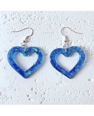 Cute Elegant Sparkly Blue Heart Shape Statement Earrings