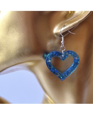 Cute Elegant Sparkly Blue Heart Shape Statement Earrings