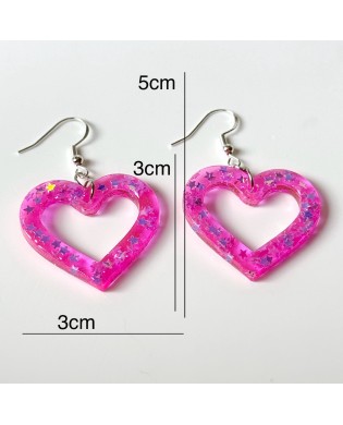 Cute Elegant Neon Pink Heart Shape Little Glitter Stars Bold Earrings