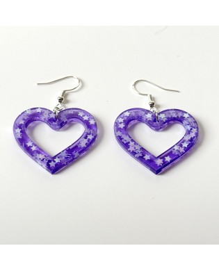 Cute Elegant Purple Heart Shape Little Glitter Stars Bold Earrings