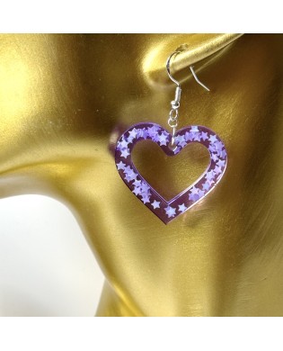 Cute Elegant Purple Heart Shape Little Glitter Stars Bold Earrings