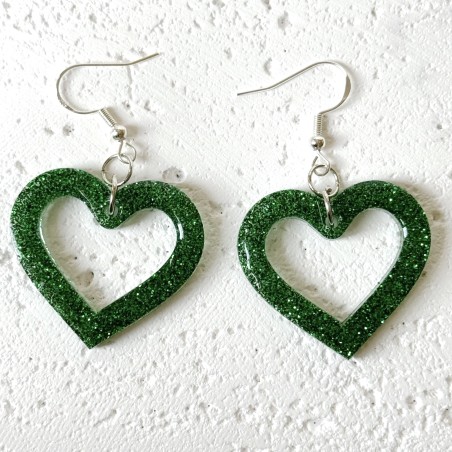 Cute Elegant Twinkle Dark Green Heart Shape Statement Earrings