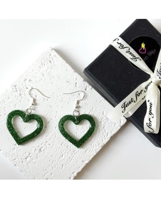 Cute Elegant Twinkle Dark Green Heart Shape Statement Earrings