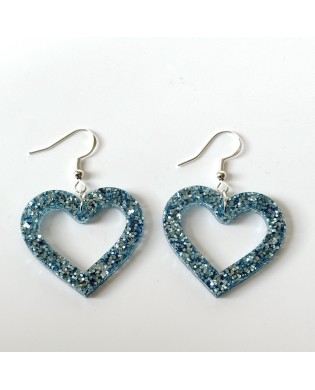 Cute Elegant Sparkly Blue Metallic Heart Shape Statement Earrings