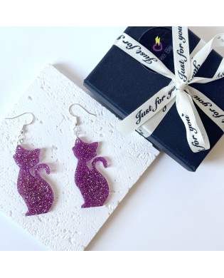 Cute Jazzy Purple Cat Shape Statement Earrings - Gift Box Included