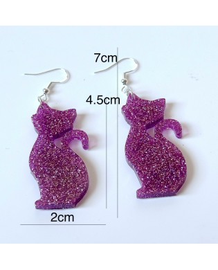 Cute Jazzy Purple Cat Shape Statement Earrings - Gift Box Included