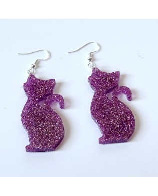 Cute Jazzy Purple Cat Shape Statement Earrings - Gift Box Included