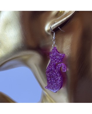 Cute Jazzy Purple Cat Shape Statement Earrings - Gift Box Included