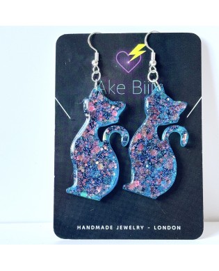Cute Jazzy Blue Cat Shape Statement Earrings - Gift Box Included