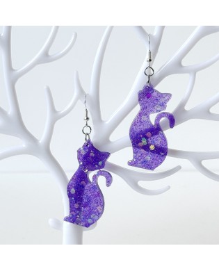 Cute Jazzy Purple Cat Shape Statement Earrings - Gift Box Included
