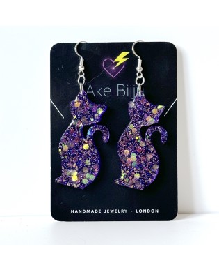 Cute Jazzy Purple Cat Shape Statement Earrings - Gift Box Included